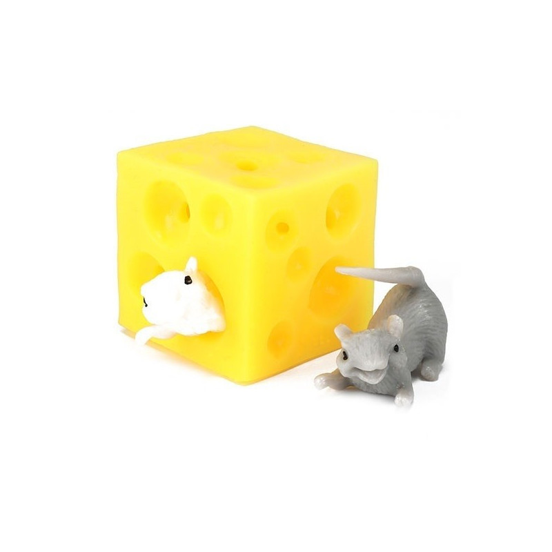 Antistress - Dehnbarer Hüpf-Käse mit 2 Mäusen