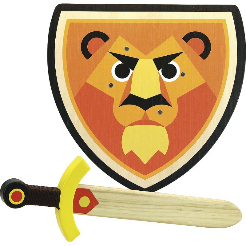 Schild mit Schwert aus Holz - Löwe