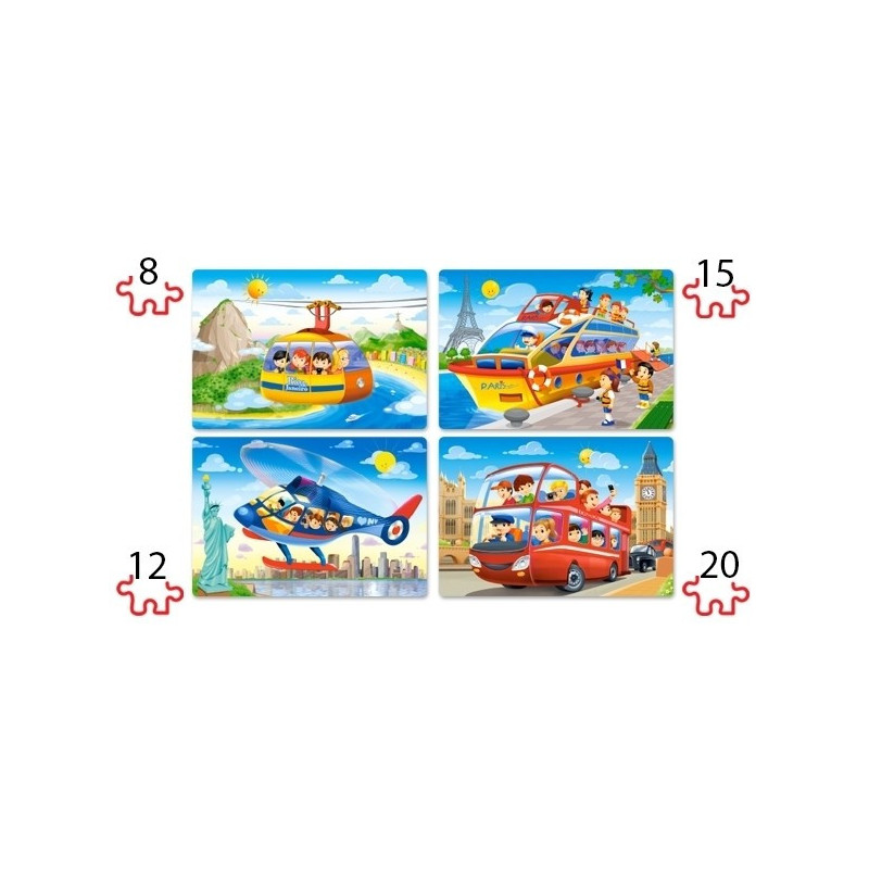 4er Set Puzzle für Kinder - Weltreise 8-20 Teile