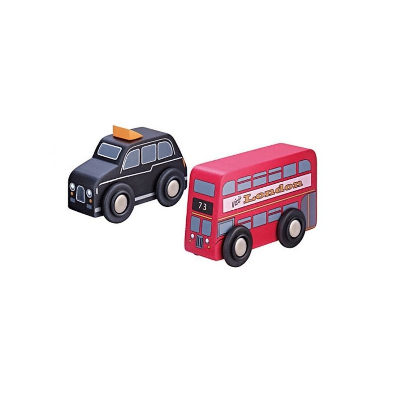 Spielautos - Roter Bus und schwarzes Taxi