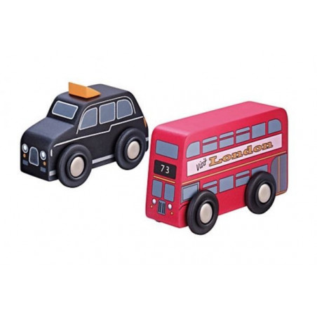 Spielautos - Roter Bus und schwarzes Taxi