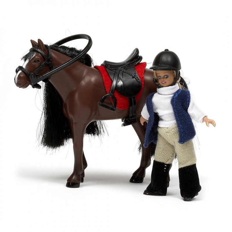 Puppenhaus Zubehör - Pferd und Mädchen